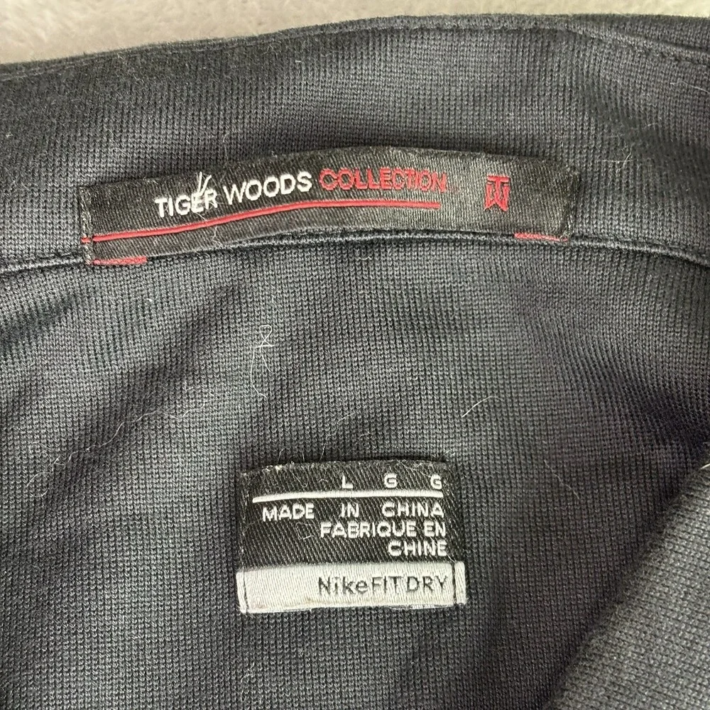 Nike Tiger Woods Collection Golf Polo Shirt Mens Large Black Striped Dri-FIT
